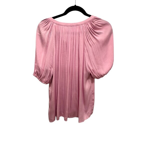 🍒 2/$20 🍒 Lilac Silky Lightweight Short Sleeve Blouse with Tie Front sz S - Picture 7 of 7